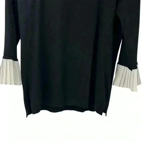 Vila Milano Women's Black Knit Top Pleated Chiffon Cuffs Size L - Picture 2 of 9